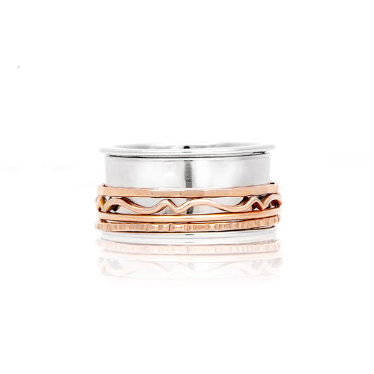 Spinning Fidget Ring | Wavy and Mixed Texture Stacking Rings