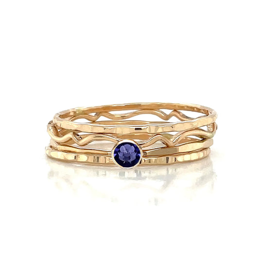 Stacking Ring Set | Wavy, Texture, and Tanzanite Crystal Solitaire